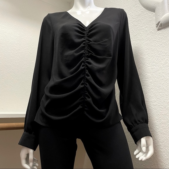 Naked Zebra Long Sleeve Ruched Front V-Neck Top Sz L - Picture 4 of 9